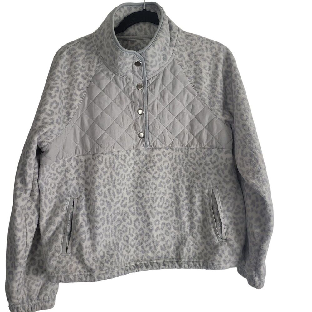 Kyodan Outdoor Popover Sweatshirt L Womens Grey Animal Print Long Sleeve Pockets